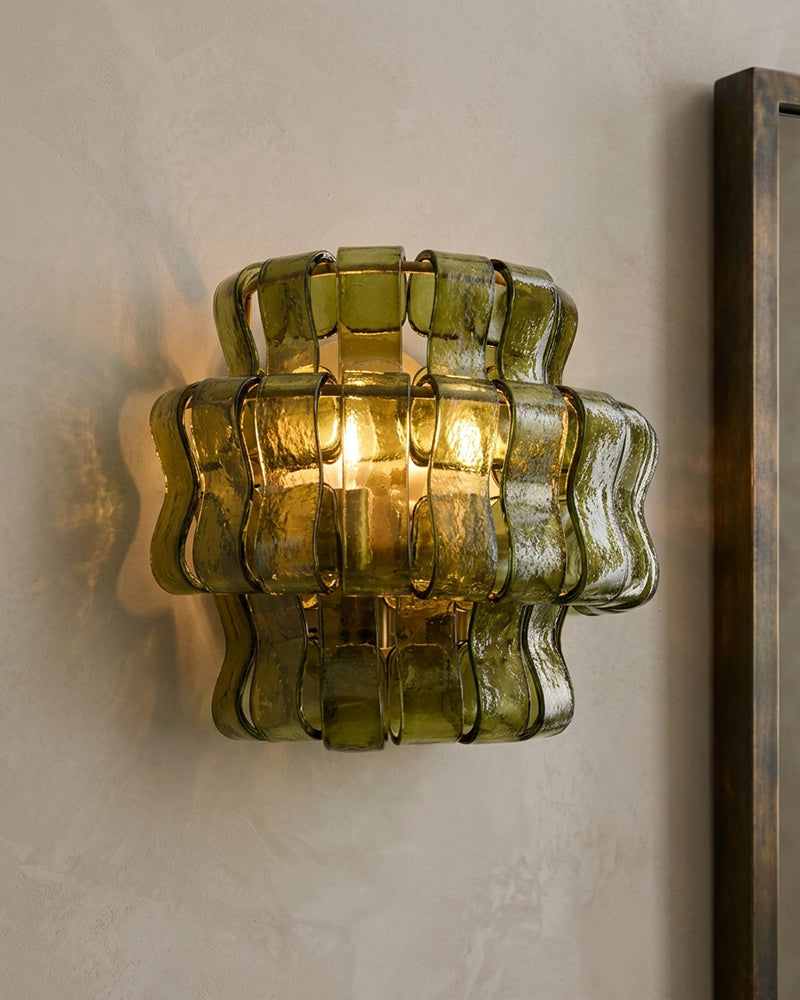 Brina Giverny Ghiaccio Fluted Green Glass Wall Light Sconce