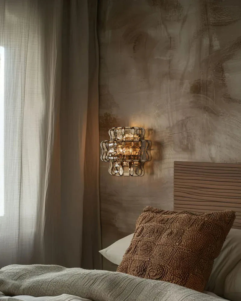 Clear/Smoke Glass Bedroom Ghiaccio Semi-Flush Wall Sconces in Brass/Black Aluminum Flush Mounted Wall Sconce Lamp