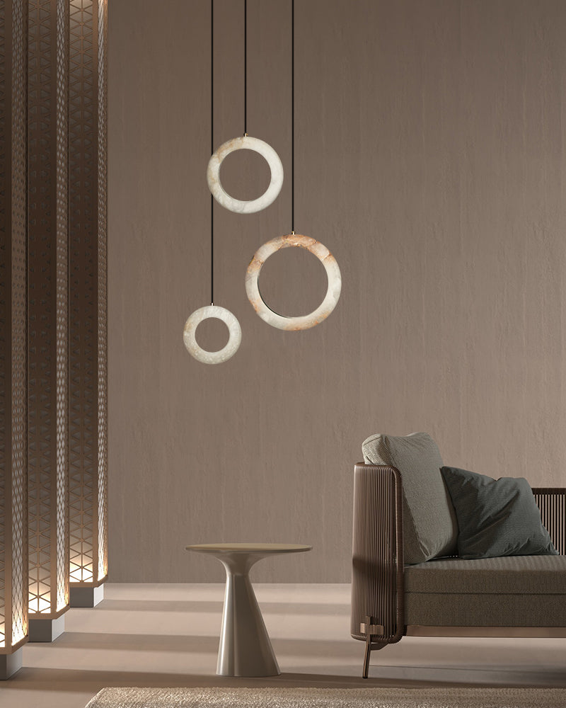 Elegant Stairwell Cluster Lighting LED Alabaste Circular Adjustable Pendant Light Fixtures