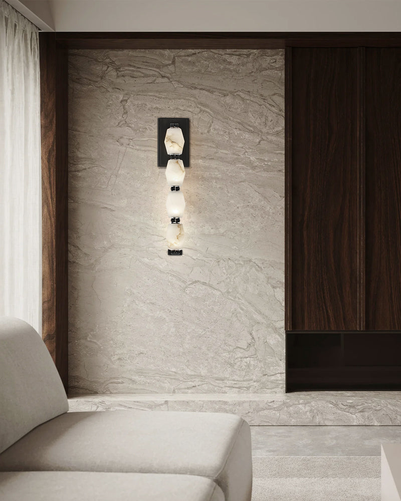 Clairval Series Wall Light Fixtures | LED Multi Alabaster Globes, Aged Brass and Black Framework