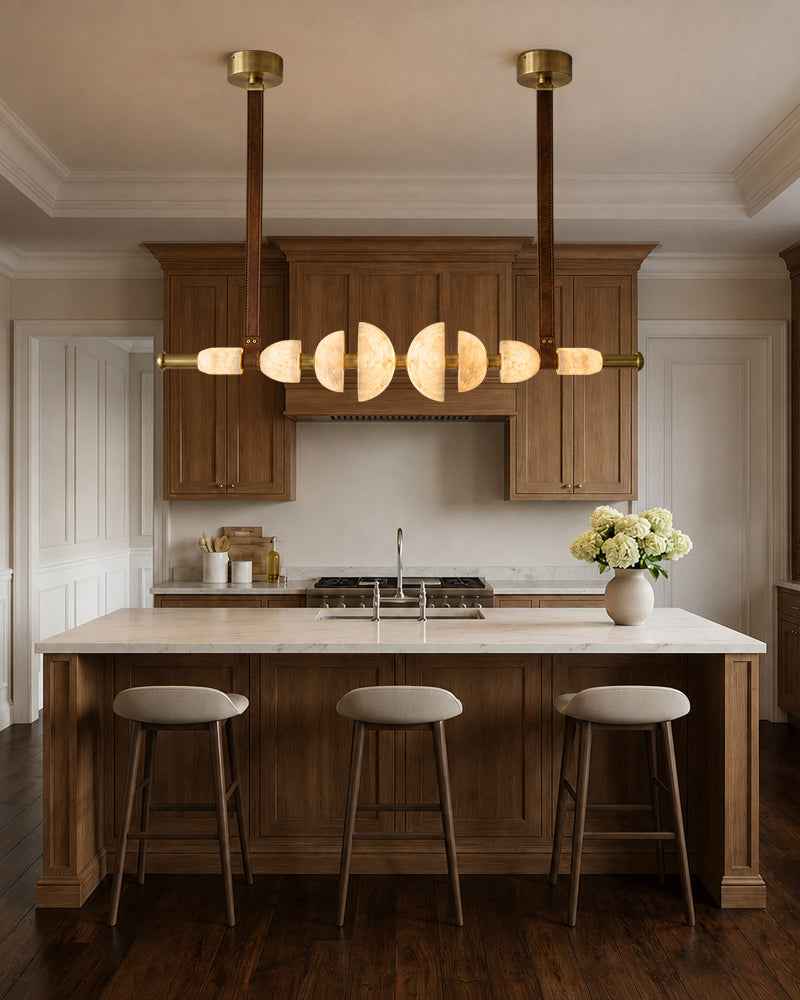 LightsStory Alabaster Linear Pendant Light - Art Semicircle White Stone