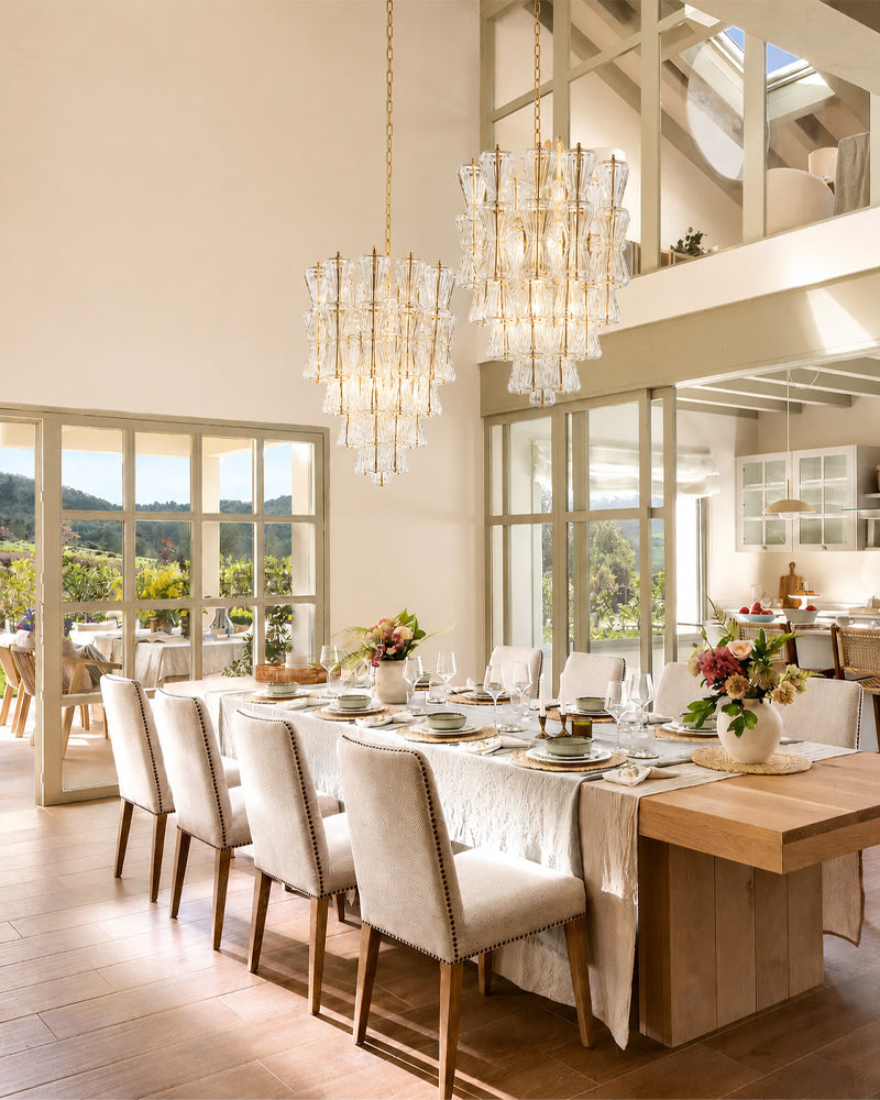 Murano Glass Cascade Tiered Chandelier - Amber & Clear & Green Glass