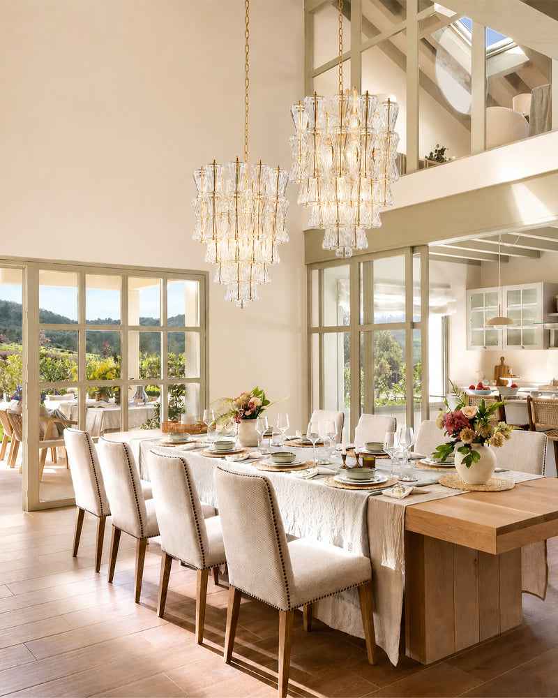 Murano Glass Cascade Tiered Chandelier - Amber & Clear & Green Glass
