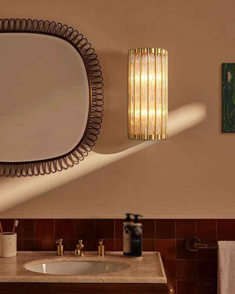 LightsStory Series Sinuous Wall Sconce | Semicircle Durable copper frame and distortion-free twisted glass rods, Polished Copper finish for Bedrooms, hallways, and entryways Brass Aged Wall Sconces
