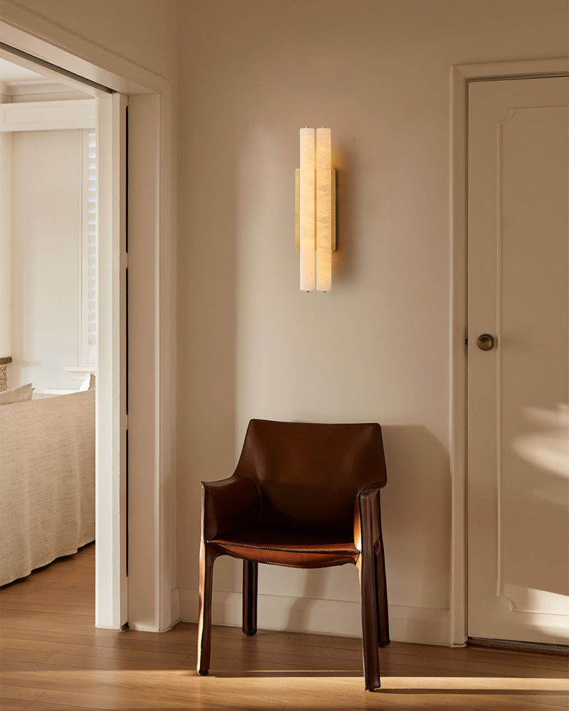 double alabaster wall sconces for corridor