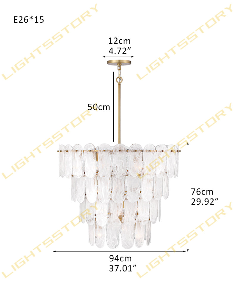 Etienne Glass Petal Prism Swirl Multi Tier Chandelier - Lux Gold Trim - Living Rooms, Dining Rooms, Foyers