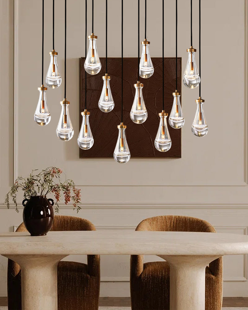 Aveline K9 Crystal Teardrop Cascading Cluster Pendant Light - Crystal Clear Teardrops, Serene Black Trim - Kitchens, Dining & Living Rooms