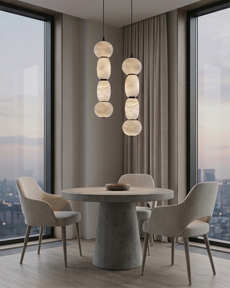 Alabaster Linear Totem Pendant Light - Natural Spanish Alabaster, Serene Matte Trim - Kitchen Islands & Dining Rooms