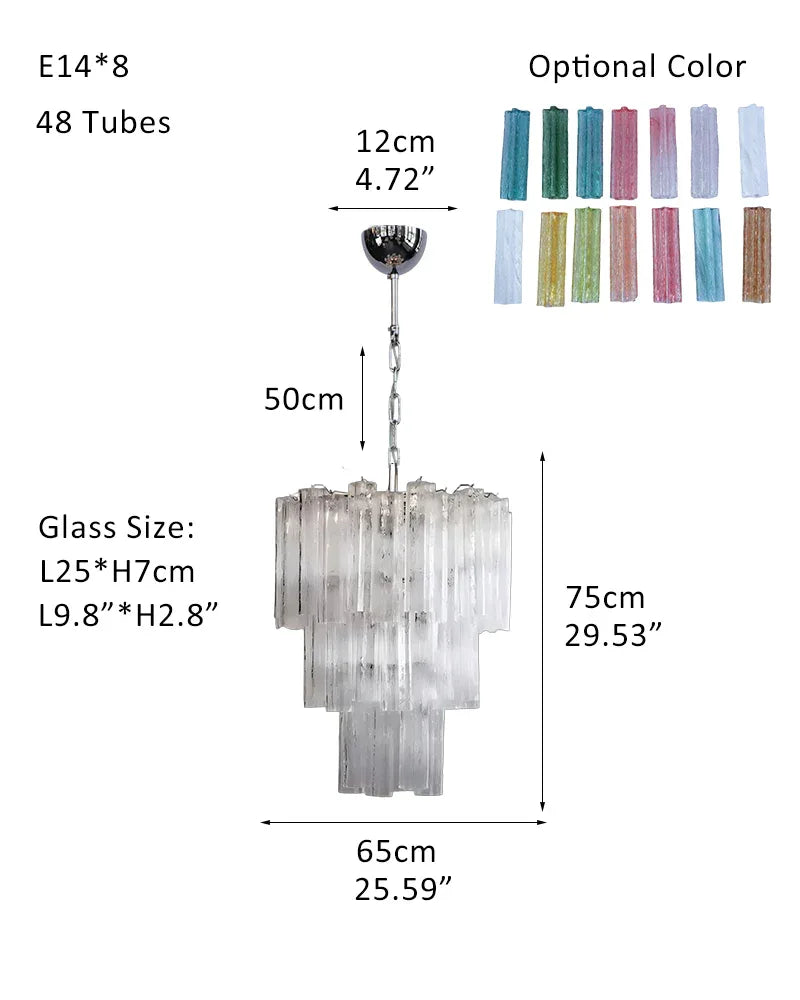 Classic Murano Transparent Glass Tube Chandelier Brushed Gold & Chrome Frame P-D65*H75CM D26"*H30"(48 tubes) Transparent Glass + Silver Frame American chandelier