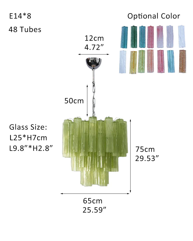 Large Vintage Green Murano Glass Tiered Chandelier in Silver & Gold Frame P-D65*H75CM D25.6"*H30"(48 tubes) Green Glass + Silver Frame American chandelier