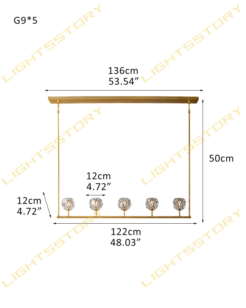Modern Double Layer Crystal Pendant Lighting with Adjustable Cord for Dining room 5 light-W122*D12*H12CM W48"*D5"*H5" Brass+Clear Crystal Modern Pendant lamp