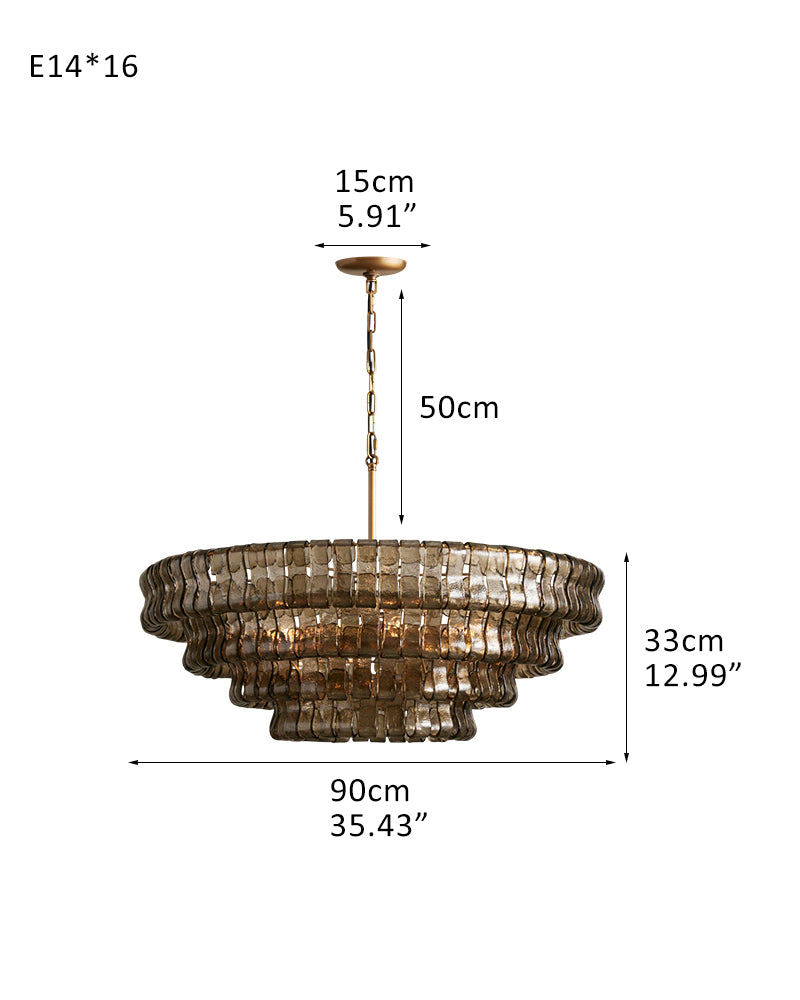 Ghiaccio 4-Tiered Glass Round Chandelier 36" in Brass/Bronze Aluminum Chain