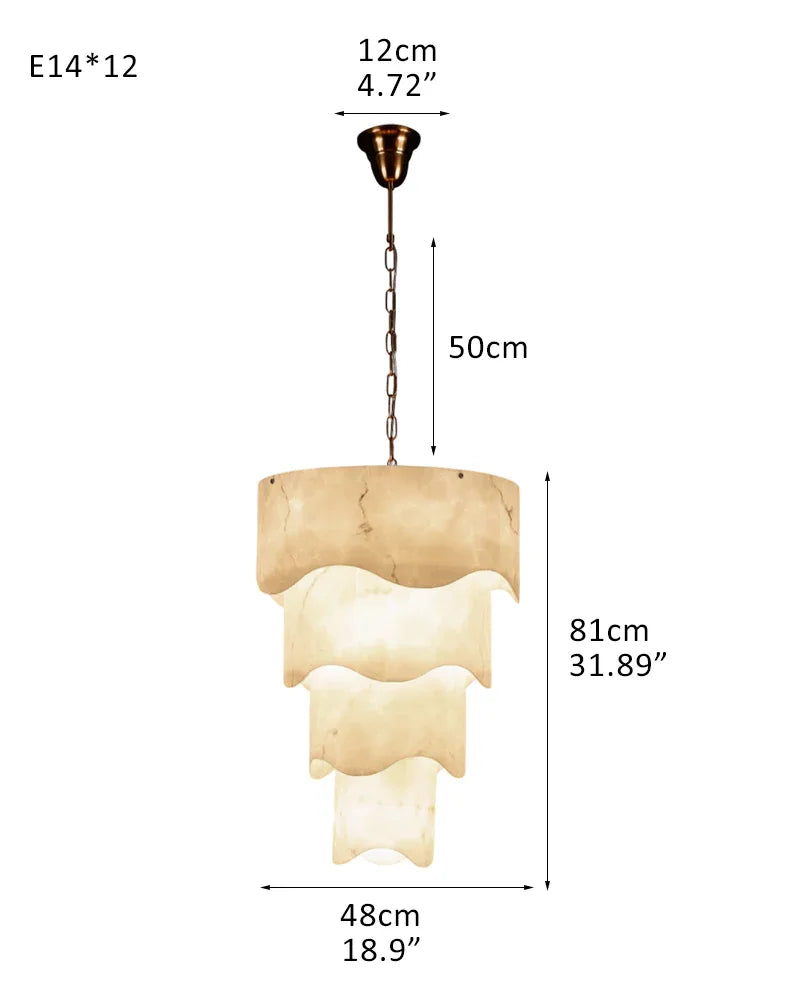 White Alabaster and Antique Brass Finish Layered Pendant Light Wide 18" 4 Tiered-D48*H81CM D19"*H32" White + Brass Modern Pendant lamp