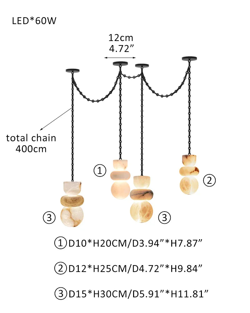 7 lights 6" Wide Multi Light LED Pendant Light Fixtures white alabaster indoor lighting 4 light-D10+D12+D15*2CM D4"+D5"+D6"*2 Black Modern Pendant lamp