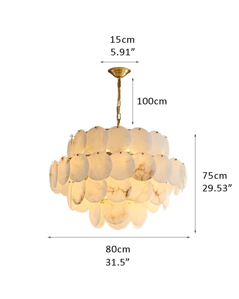 Long LED chandelier with Spanish marble shell, dimensions 100x80cm, elegant design.