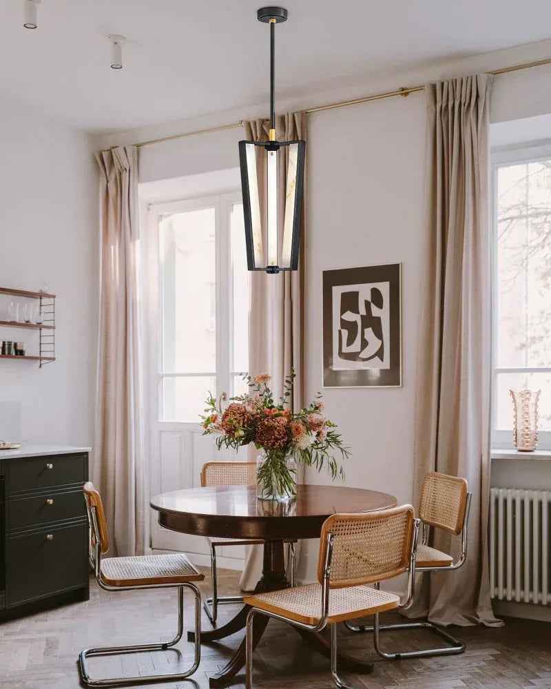 Edgemere Series Geometric Pendant Light | Architectural Silhouette Rectangular Alabaster Panels, Premium Brass finish for Modern Dining Rooms and Kitchen Islands Modern Pendant lamp