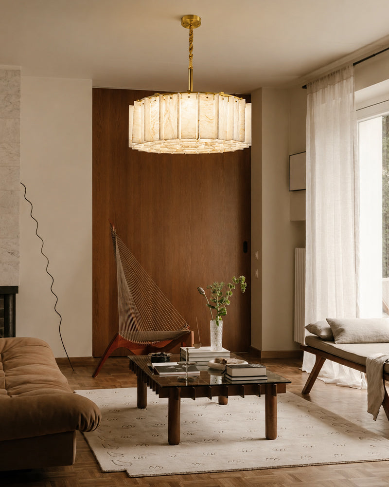 Linear Rectaggered Alabaster Panel Chandelier - Multi-layer Stone