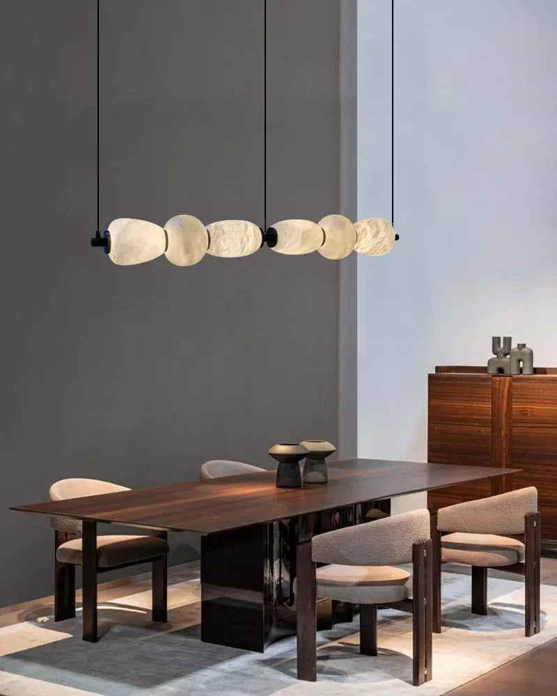 LightsStory Series Geometric Linear Pendant | Linear Hand-carved natural alabaster stone, Sleek brass finish for Kitchen islands, desks, and dining tables Modern Pendant lamp