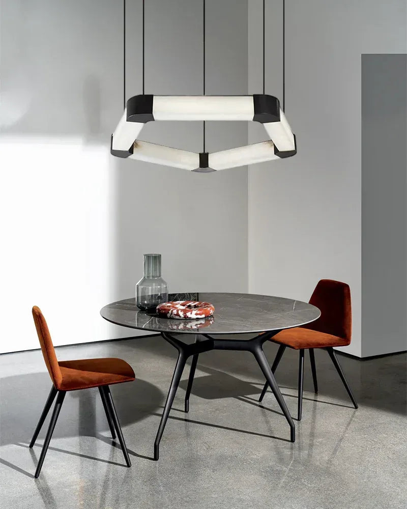 Ring lamps on string suspension in the form of pentagons made of Spanish marble and metal corners American Vintage chandelier lamp