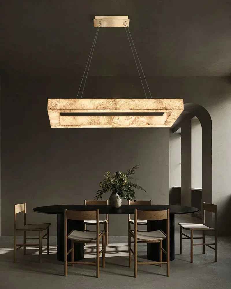 LightsStory Series Ethereal Pendant Light | Double/Triple Layered Solid Alabaster and Iron, Refined Metalwork for Kitchen Islands and Luxe Dining Spaces American Vintage chandelier lamp