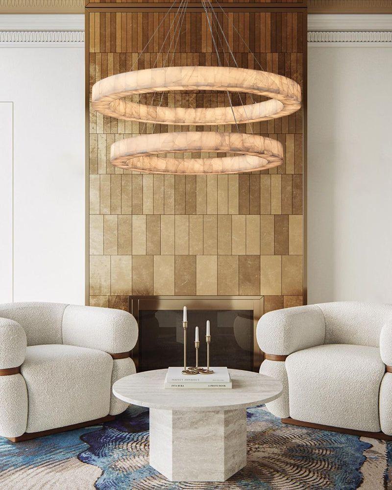 America Rivage Tier Round Calcite Alabaster Stone Chandelier Indoor Lighting American chandelier
