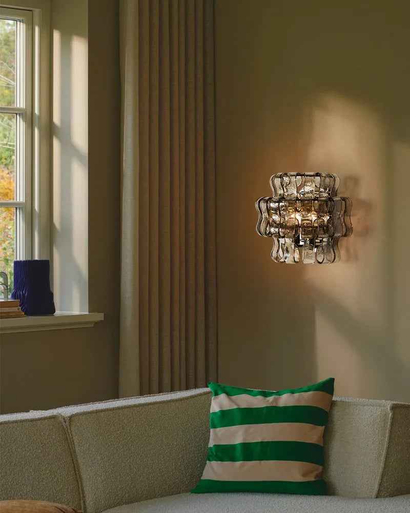 Giverny Series Ethereal Wall Sconce | Curved Textured Glass Curved Textured Glass and Plated Aluminum, Plated Brass or Black finish for Bedrooms, Hallways, and Living Spaces Flush Mounted Wall Sconce Lamp