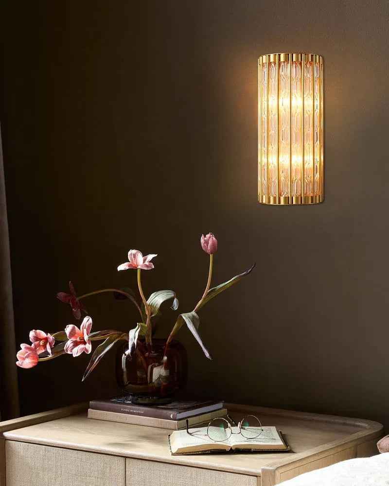 LightsStory Series Sinuous Wall Sconce | Semicircle Durable copper frame and distortion-free twisted glass rods, Polished Copper finish for Bedrooms, hallways, and entryways Brass Aged Wall Sconces