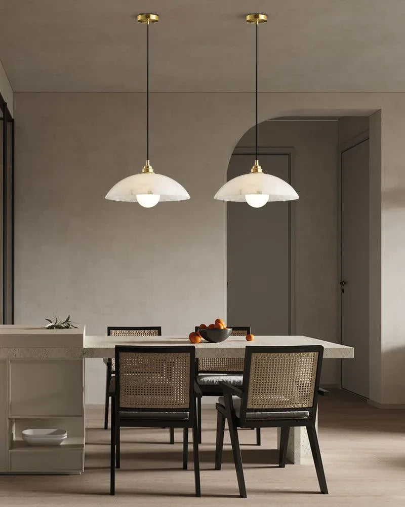 Alabaster Dome Pendant Light, Hanging Light 12'' Dia in Brass for Living Room Modern Pendant lamp