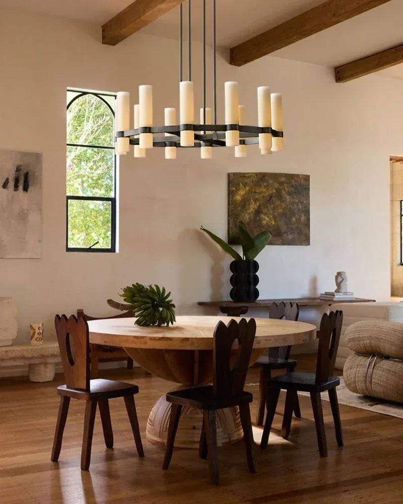 Farmhouse Rustic Milk Glass Linear Ravelle Chandelier Lacquered Brass/Black Metal American chandelier