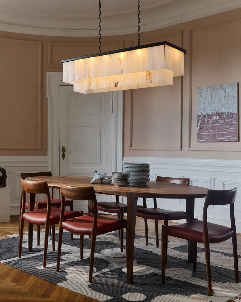 Stowe Rectangular Alabaster Panel Chandelier - Serene Natural Spanish Alabaster - Kitchen Islands & Dining Rooms