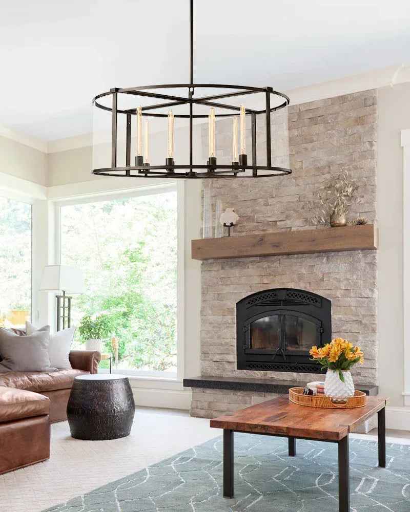 Geometric Halogen Glass Lantern Chandelier. Modern Brass & Black Steel. American Vintage chandelier lamp