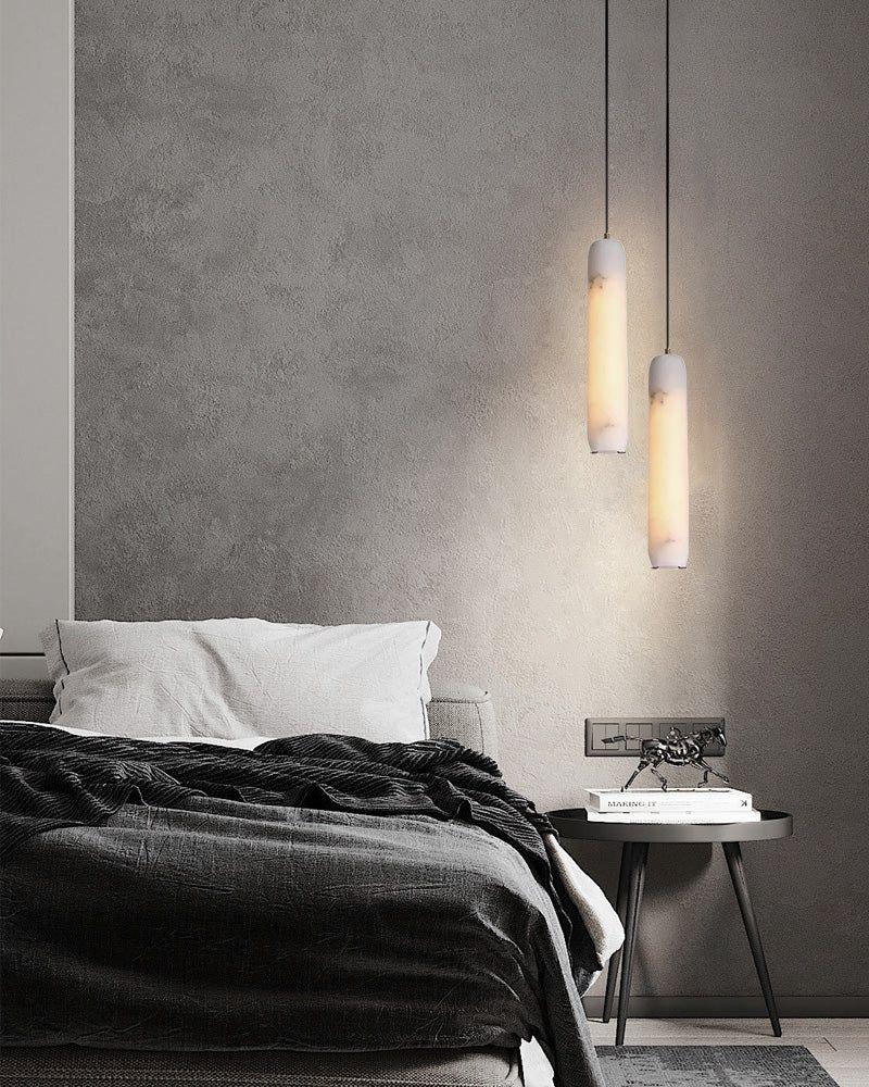 Modern Moonshade Natural Alabaster Column Design Linear Flute Pendant Light for bedroom Modern Pendant lamp