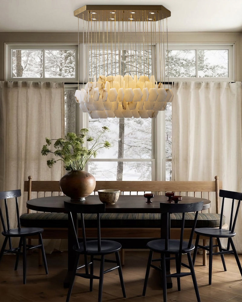 LightsStory Alabaster Streamline Chandelier - Geometrical White Stone