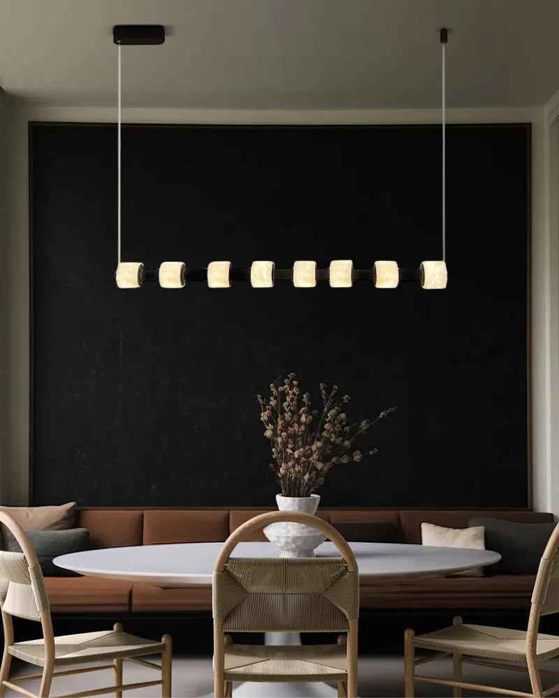 LightsStory Series Geometric Pendant Light | Linear Ring Hand-carved natural alabaster, Matte Black finish for Kitchen islands and dining tables Modern Pendant lamp