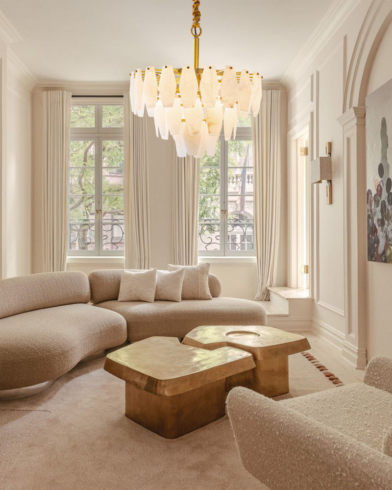 Tiered Circular Alabaster Petal Round Chandelier - 3 Tiers