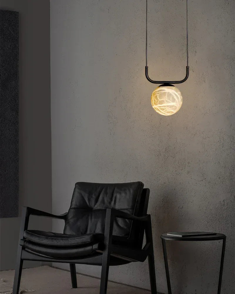 Alabaster Orb 3 Ring Chandelier in Black/Brass Framework | Modern Living Room Modern Pendant lamp