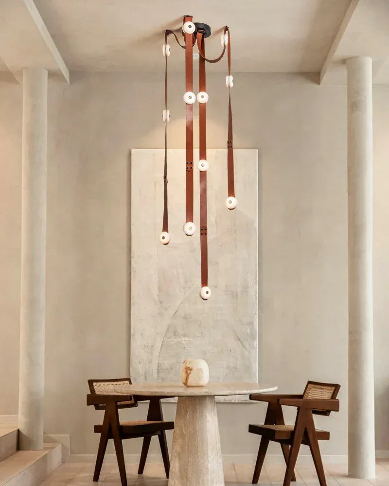 Modern Brass LED Alabaster Snaps Wall Sconce with Leather straps in Brown/Black/White Finish Brass Aged Wall Sconces