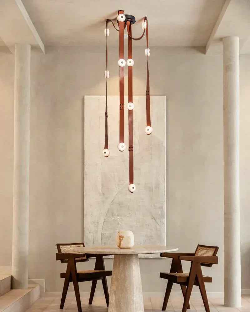 LightsStory Series Geometric Wall Sconce | Modular Alabaster Handcrafted Natural Alabaster with Fine Leather Straps, Premium Brass and Leather for Modern Living Spaces and Rental Apartments Brass Aged Wall Sconces