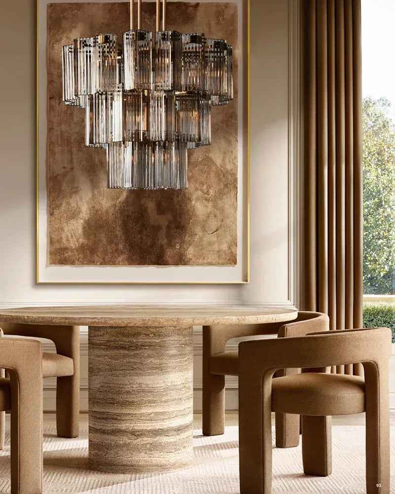Saint-Cirq Series Geometric Chandelier | Tiered Round Hand-Arranged Reeded Glass and Sturdy Steel, Black Steel for Grand Entryways and Dining Rooms American chandelier