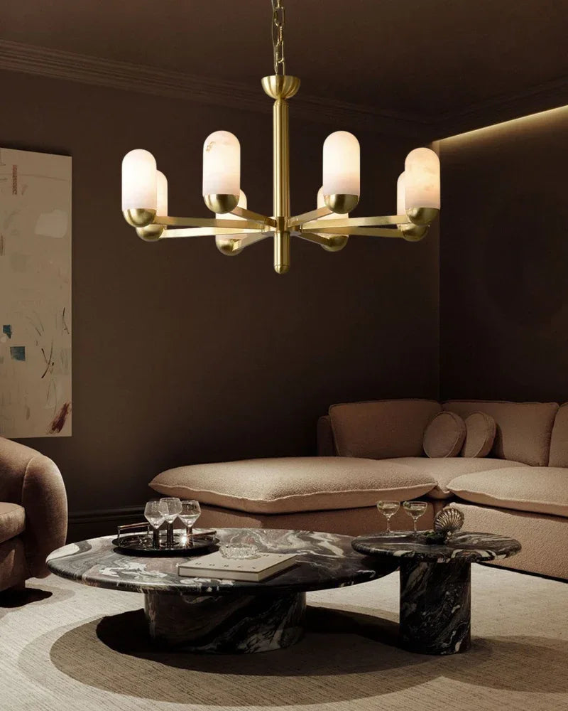 1/6/8/15 lights Small Alabaster Luxury Moonshade Brass Chandelier for dining room Luxury Modern Chandelier