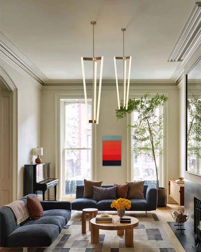 LightsStory Series Geometric Chandelier | Minimalist Pipeline Stainless titanium and premium acrylic, Brushed Gold titanium finish for Kitchen Islands and Living Rooms Modern Pendant lamp