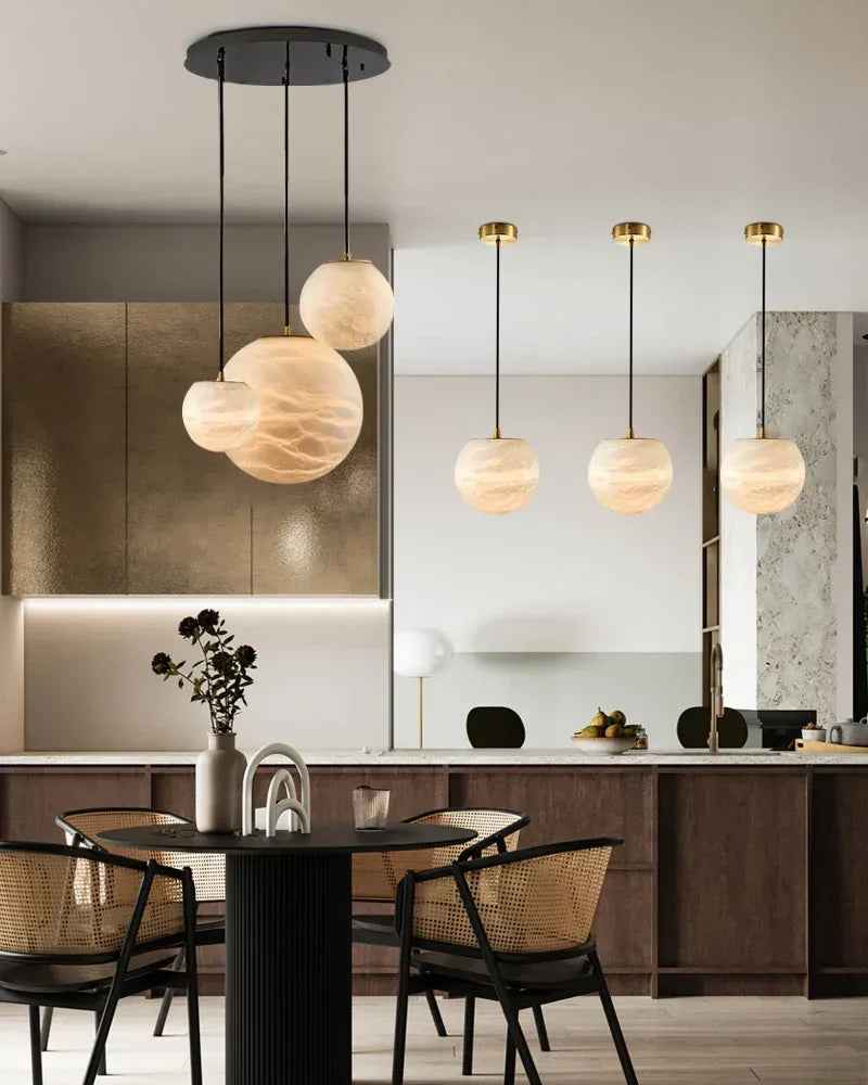 LightsStory Series Ethereal Chandelier | Cascading Alabaster Orbs Natural Translucent Alabaster, Natural Organic Veining for Dining Rooms and Kitchen Islands Modern Pendant lamp