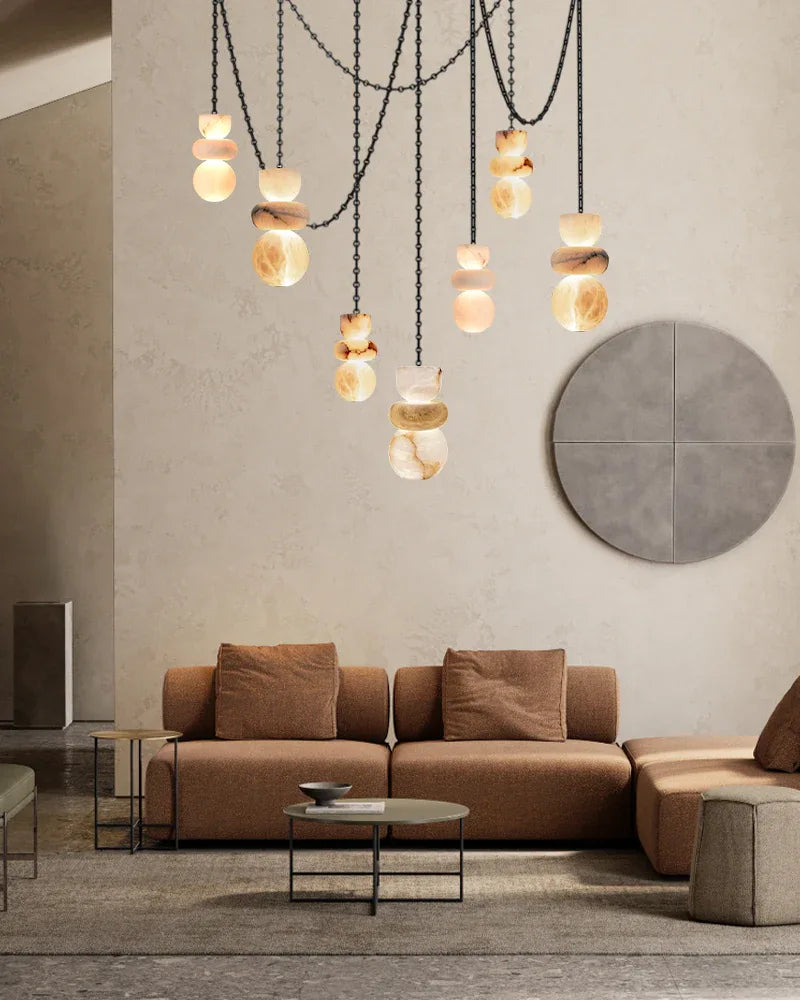 7 lights 6" Wide Multi Light LED Pendant Light Fixtures white alabaster indoor lighting Modern Pendant lamp