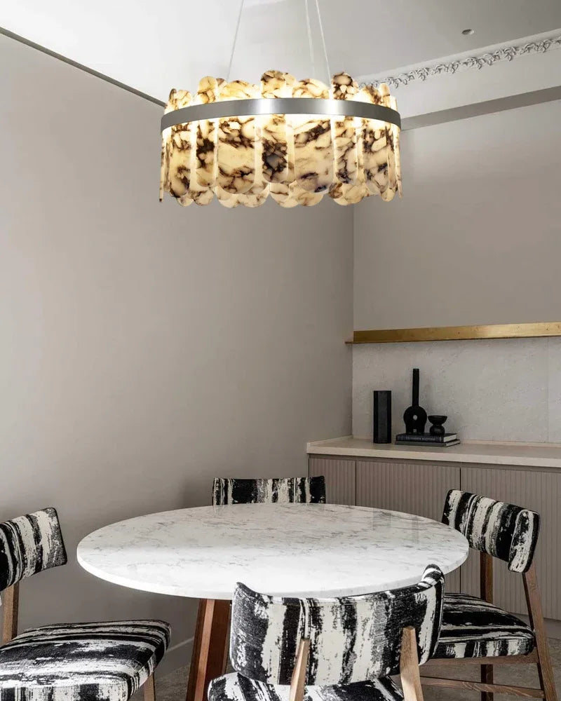 Modern LED Marble Round Chandelier 24" 32" Brushed Gold/Silver/Black Circle Frame Luxury Modern Chandelier