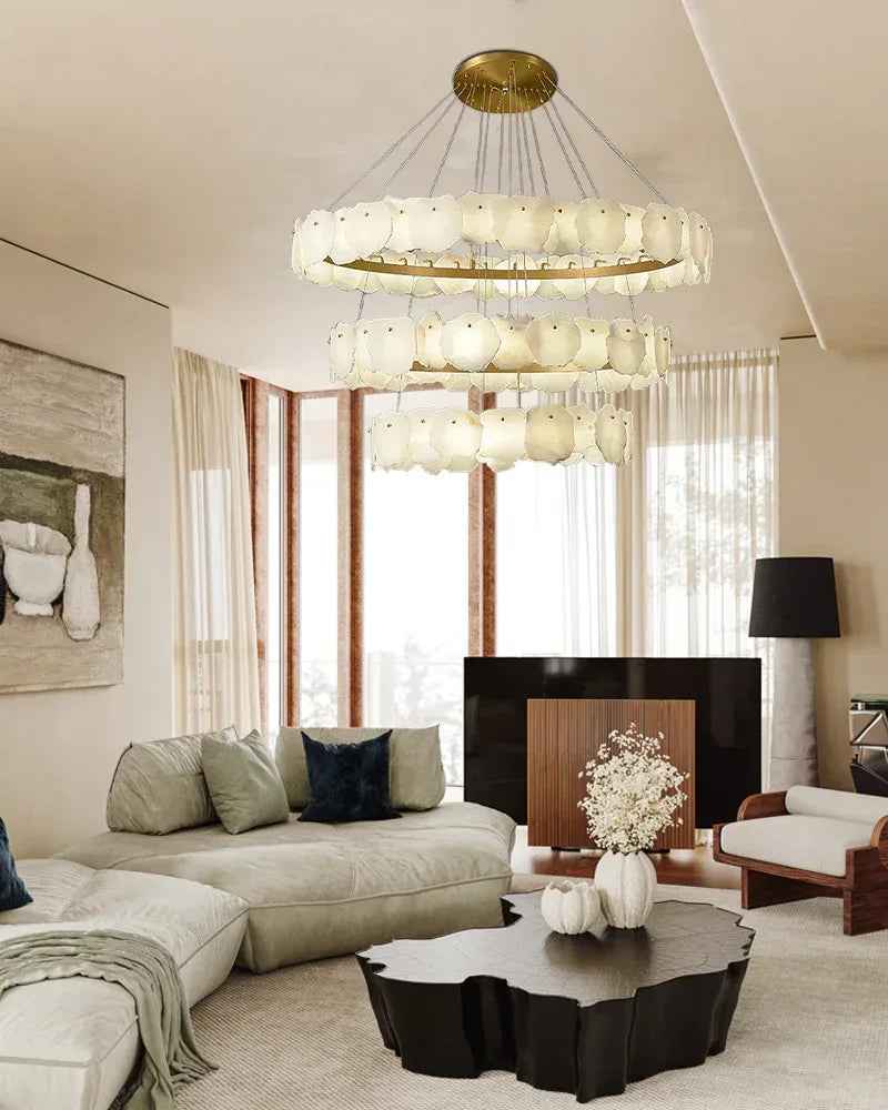 LightsStory Series Geometric Chandelier | Minimalist Linear Sleek Marble and Polished Metal, Polished Metal finish for Dining rooms, lounges, and chic entryways American Vintage chandelier lamp
