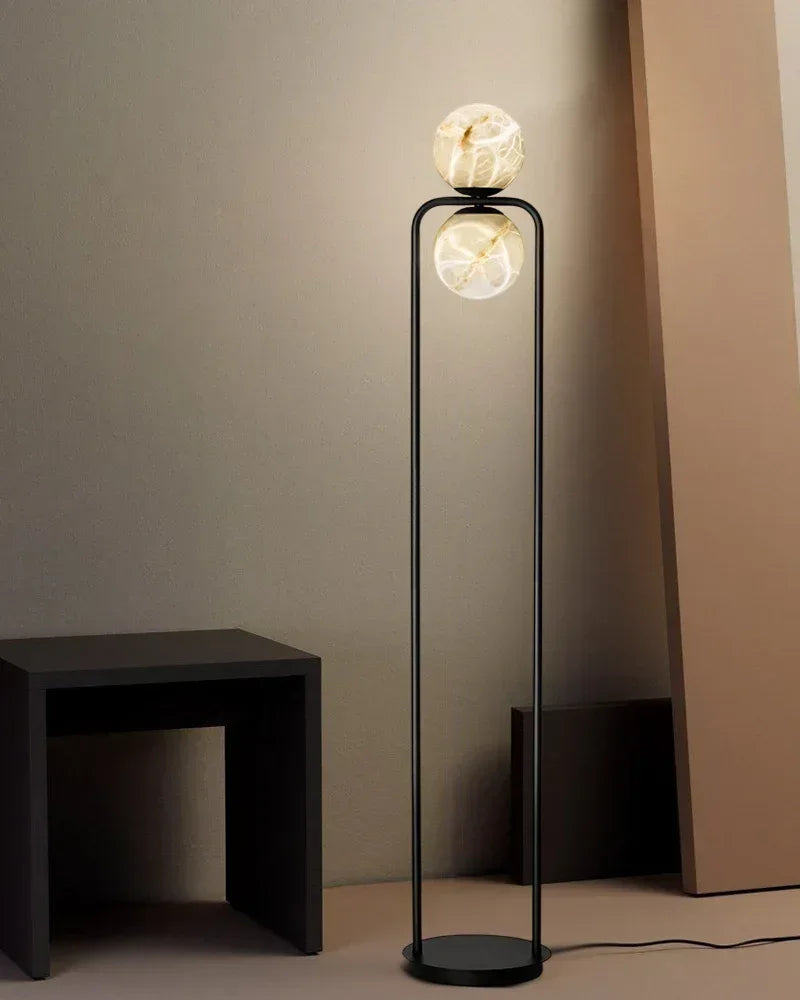 Modern Bedside Indoor Lighting Single Alabaster Globe LED Desk Table Lamp Black Iron Textured Modern Table lamp
