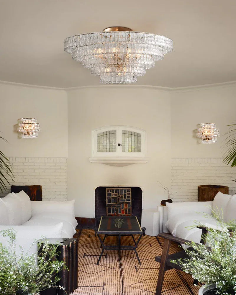 Art Multi-tier Glass Ghiaccio Flush Mount Ceiling Light Fixtures in Black /Brass Flush Mounted Ceiling Lamp