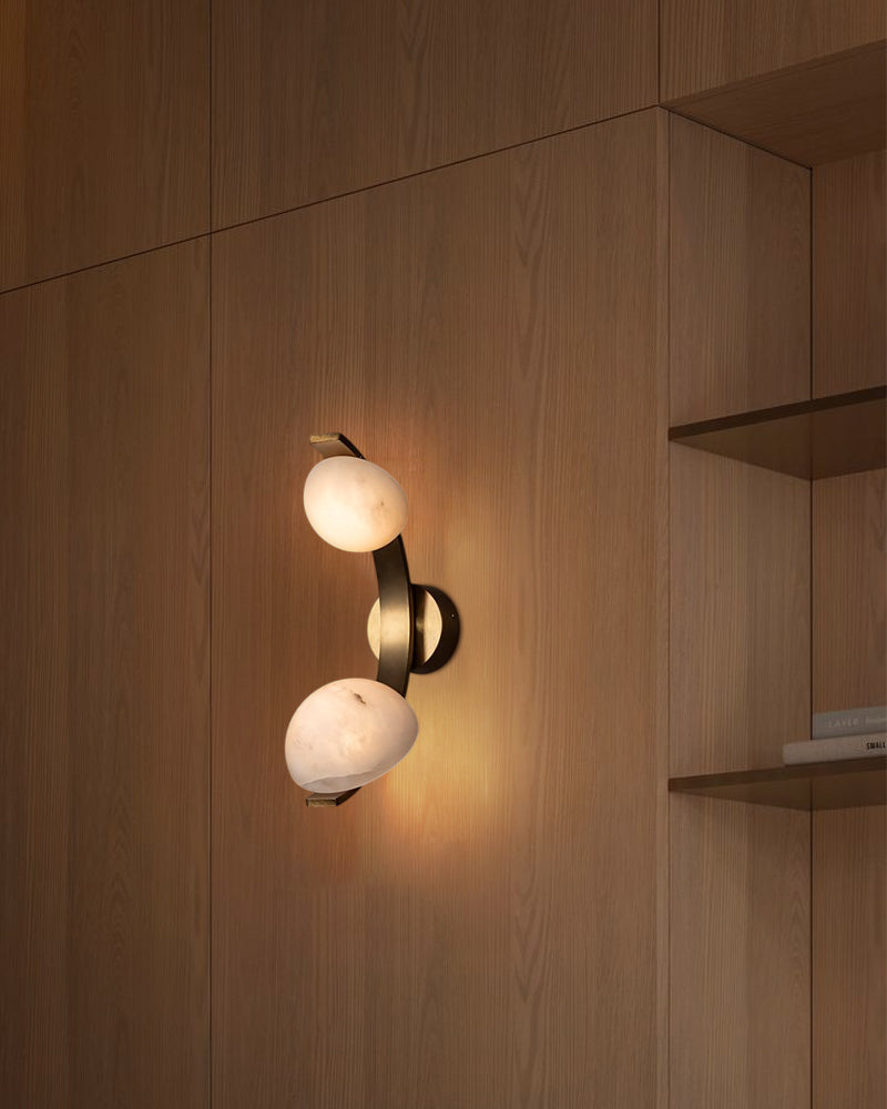 Antique Brass/Black Hardware Double Alabaster LED Wall Lamp for Vanity Bedside Light Fixtures