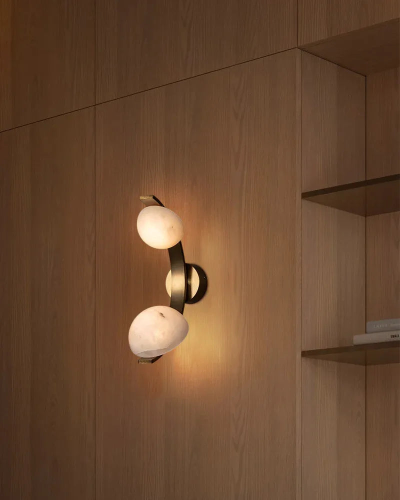 Antique Brass/Black Hardware Double Alabaster LED Wall Lamp for Vanity Bedside Light Fixtures Modern Art Design Wall Lamp
