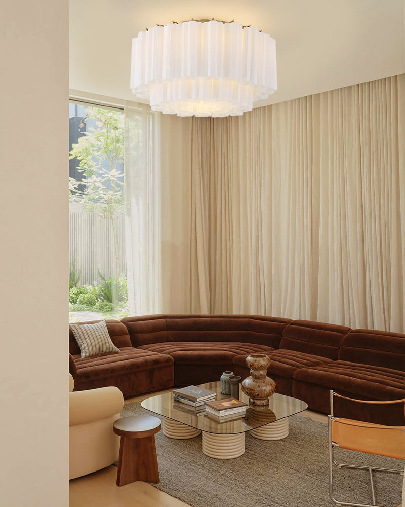 7 Lights Amber Glass Tubes Semi-Flush Ceiling Mount Lights Wide 23in Aged Brass/Black Frame Flush Mounted Ceiling Lamp